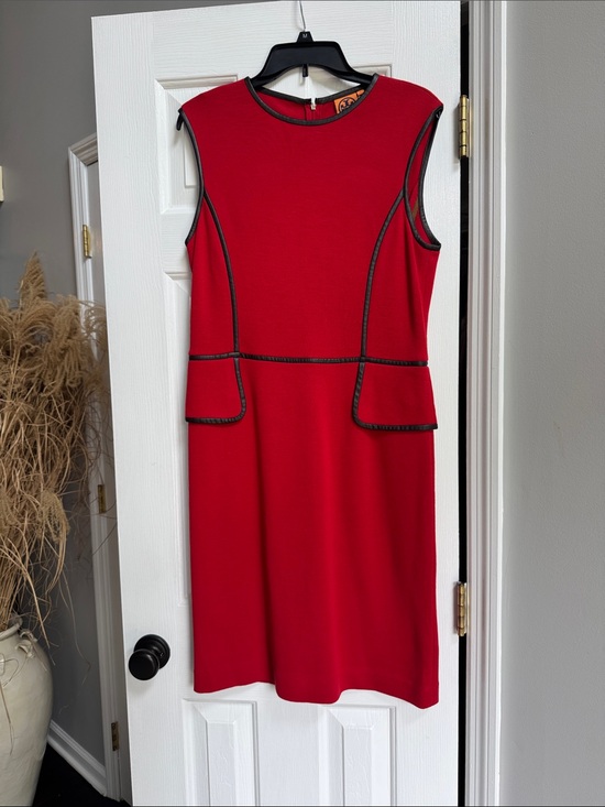 Tory Burch Dresses & Skirts - Tory Burch Red Sleeveless Sheath Dress with Brown Trim